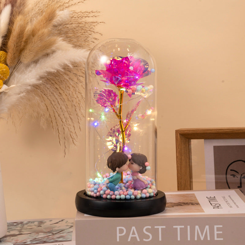 Eternal Rose LED Night Light – Glass Dome Foil Flower Lamp | Romantic Valentine’s Day Gift
