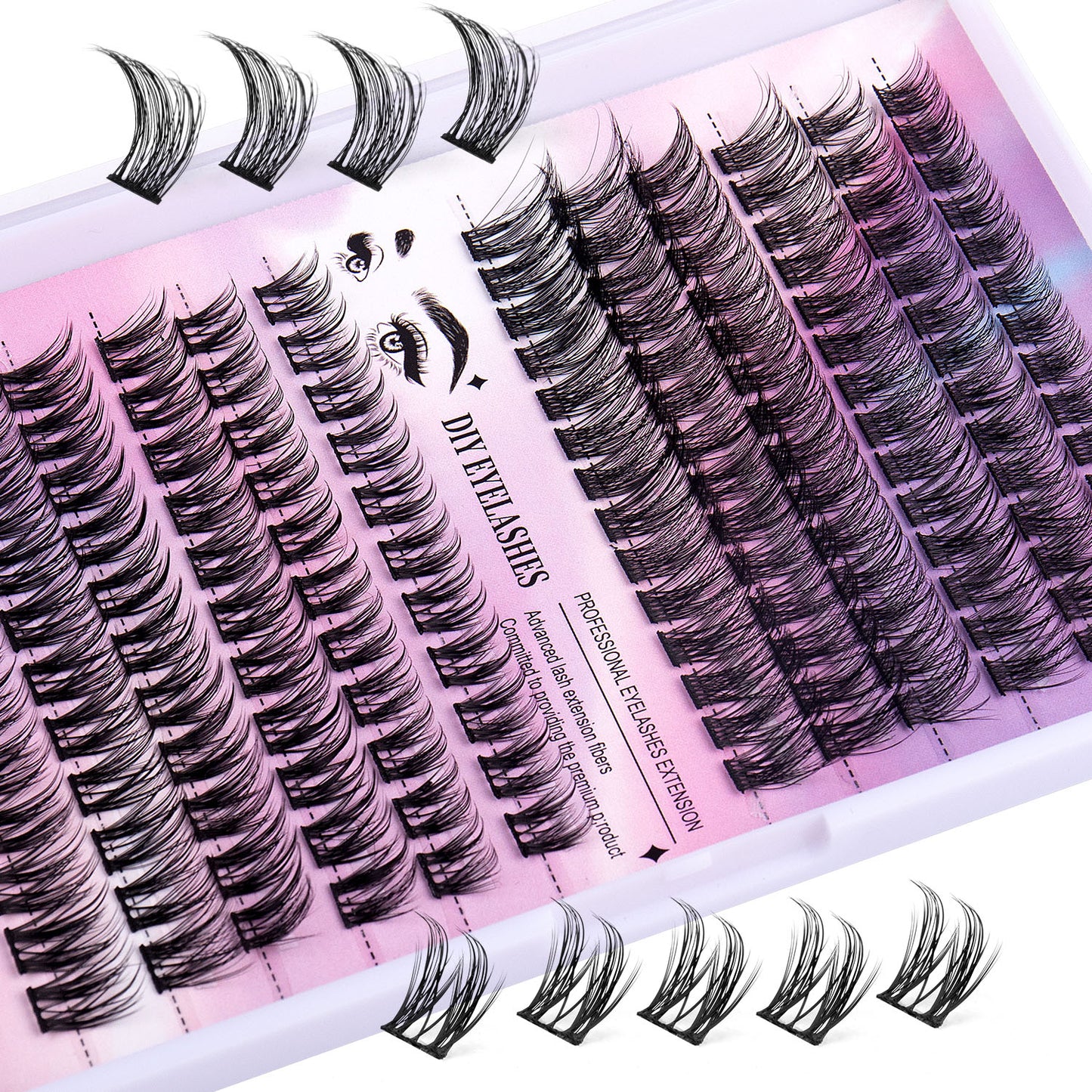 12 Rows of 150 Cluster Lashes – Segmented Eyelash Extensions for Full Volume