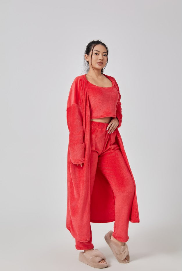 Women’s 3-Piece Cozy Lounge Pajama Set – Warm Winter Loungewear