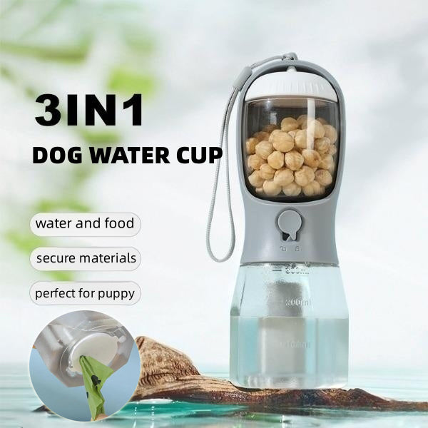 “3-in-1 Portable Dog Water Cup – Food, Water & Waste Bag for Pets