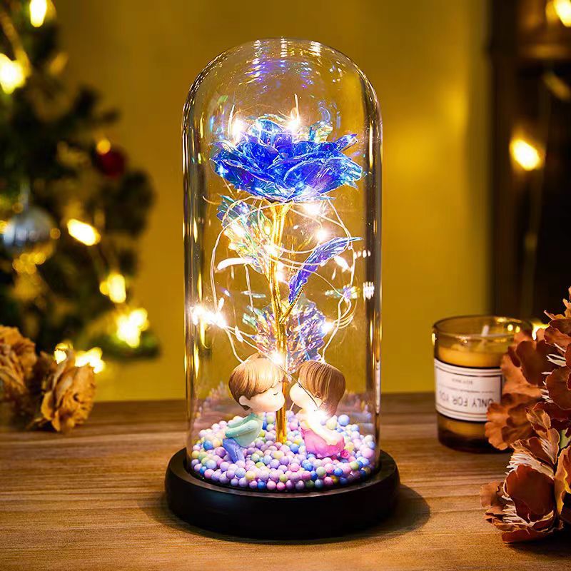 Eternal Rose LED Night Light – Glass Dome Foil Flower Lamp | Romantic Valentine’s Day Gift