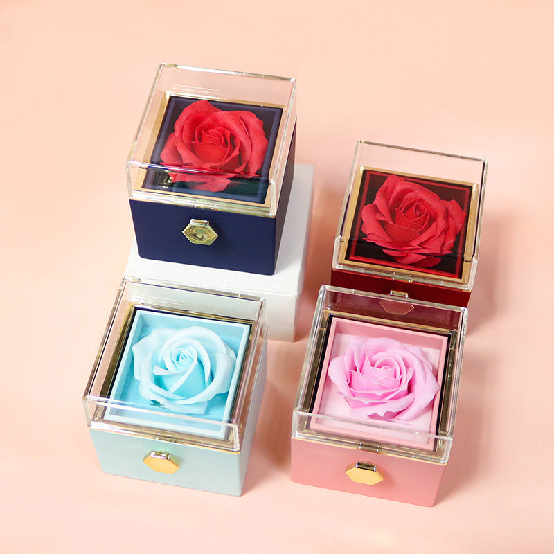 Rotating Rose Soap Flower Gift Box – Creative Jewelry & Valentine’s Day Gift for Women