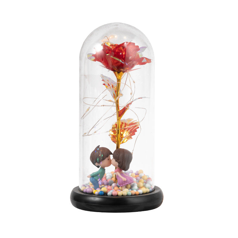 Eternal Rose LED Night Light – Glass Dome Foil Flower Lamp | Romantic Valentine’s Day Gift