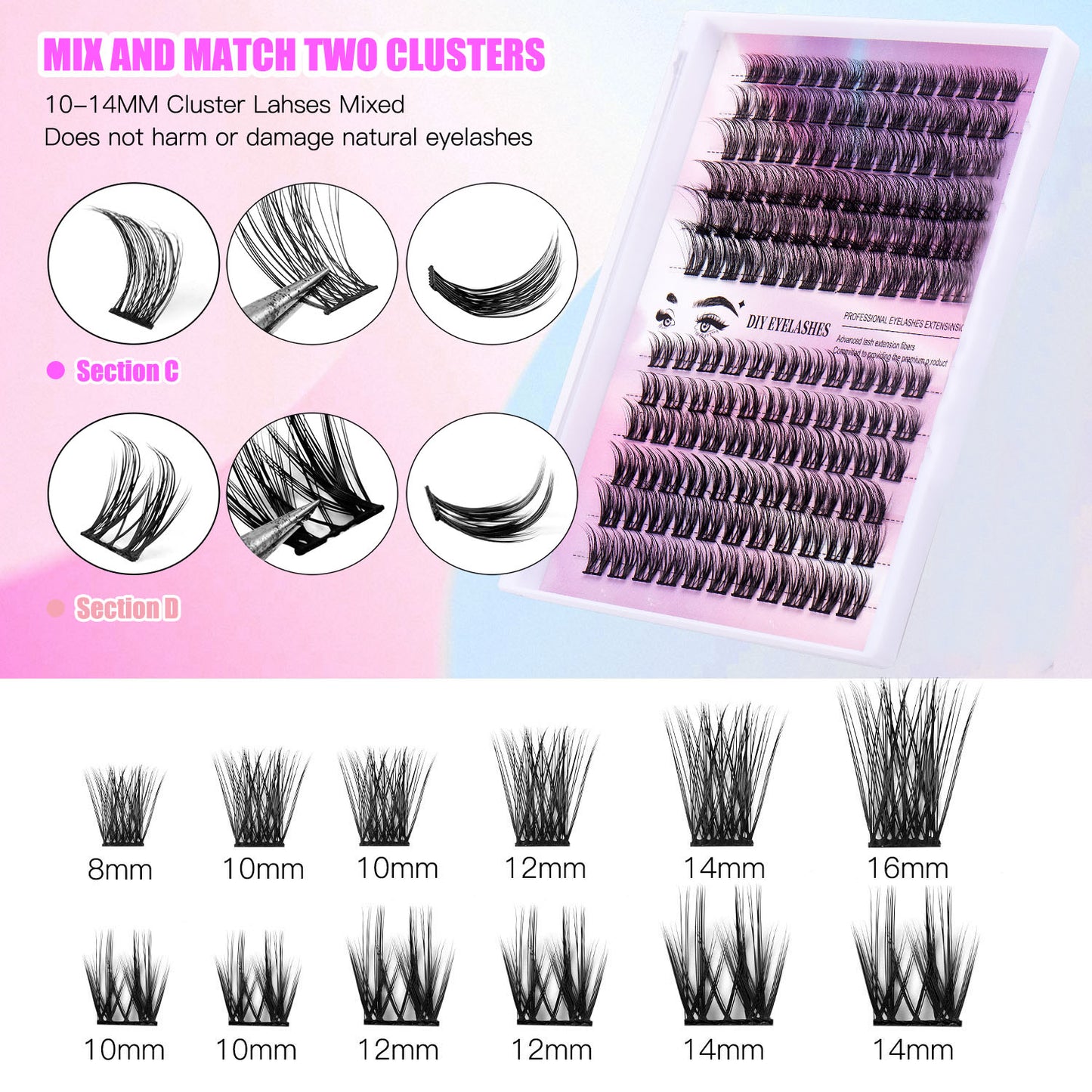 12 Rows of 150 Cluster Lashes – Segmented Eyelash Extensions for Full Volume