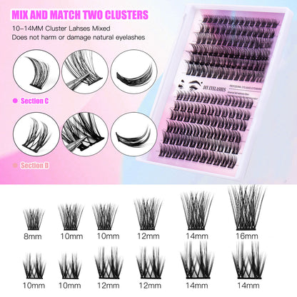 12 Rows of 150 Cluster Lashes – Segmented Eyelash Extensions for Full Volume