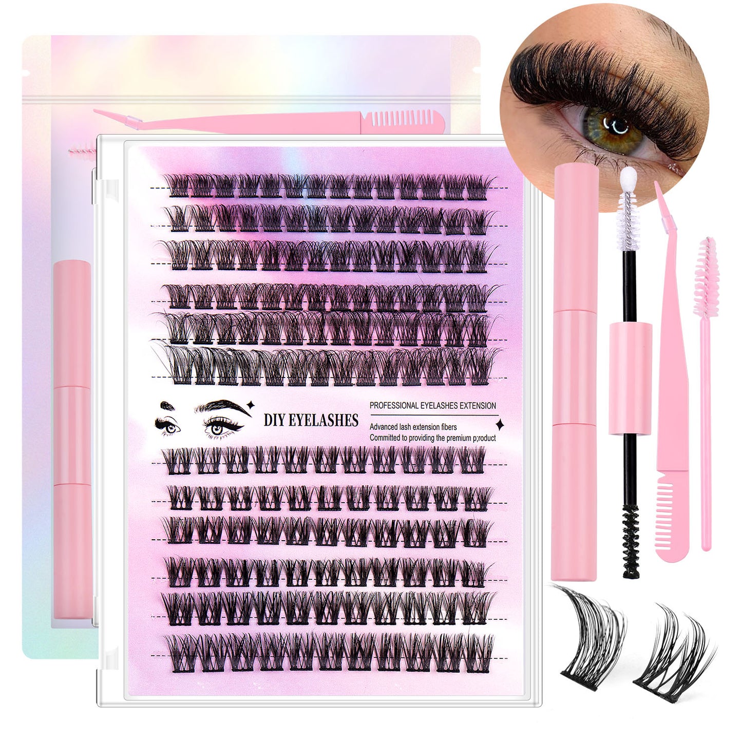 12 Rows of 150 Cluster Lashes – Segmented Eyelash Extensions for Full Volume