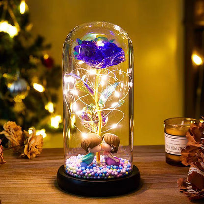 Eternal Rose LED Night Light – Glass Dome Foil Flower Lamp | Romantic Valentine’s Day Gift