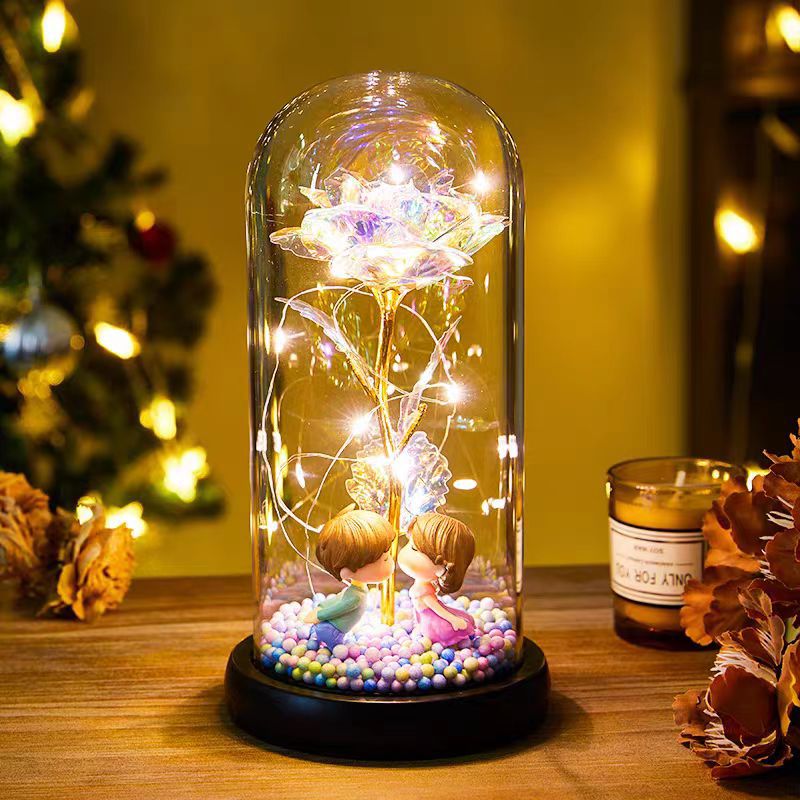 Eternal Rose LED Night Light – Glass Dome Foil Flower Lamp | Romantic Valentine’s Day Gift