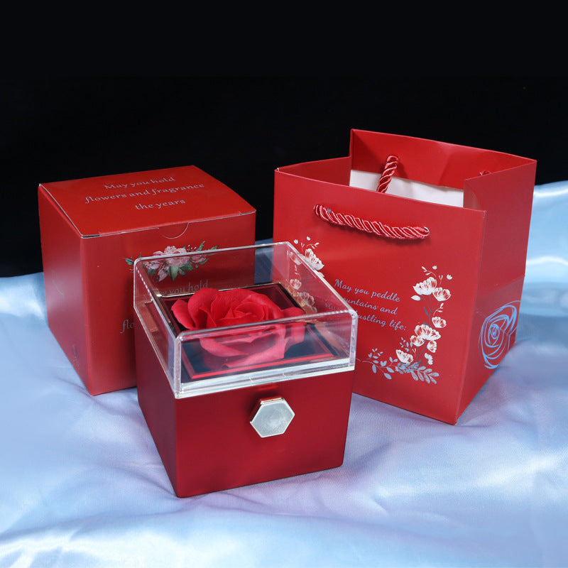 Rotating Rose Soap Flower Gift Box – Creative Jewelry & Valentine’s Day Gift for Women
