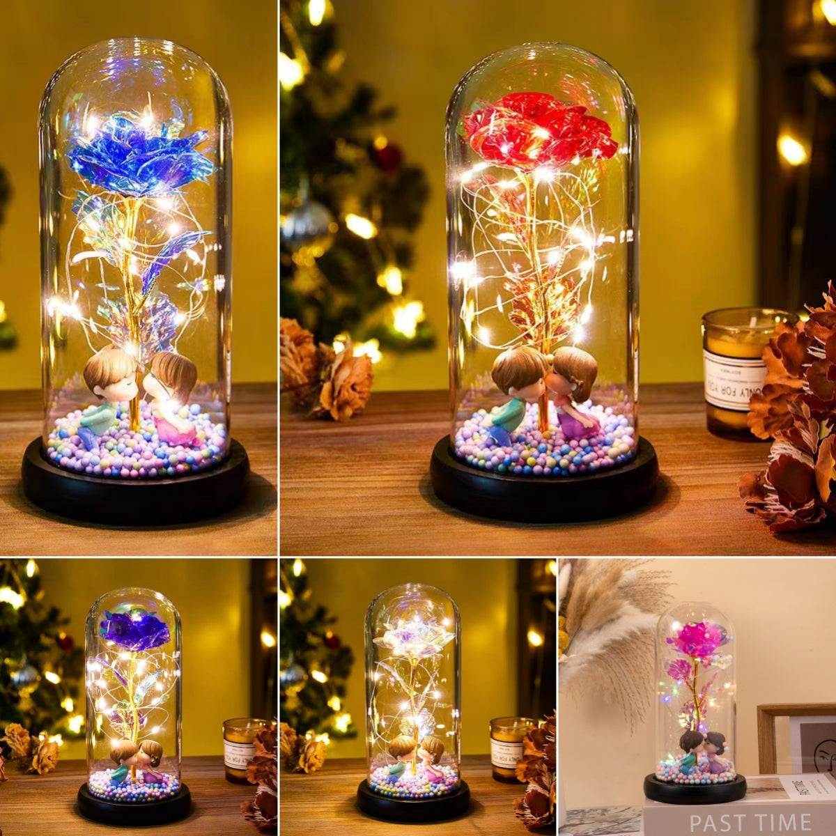 Eternal Rose LED Night Light – Glass Dome Foil Flower Lamp | Romantic Valentine’s Day Gift