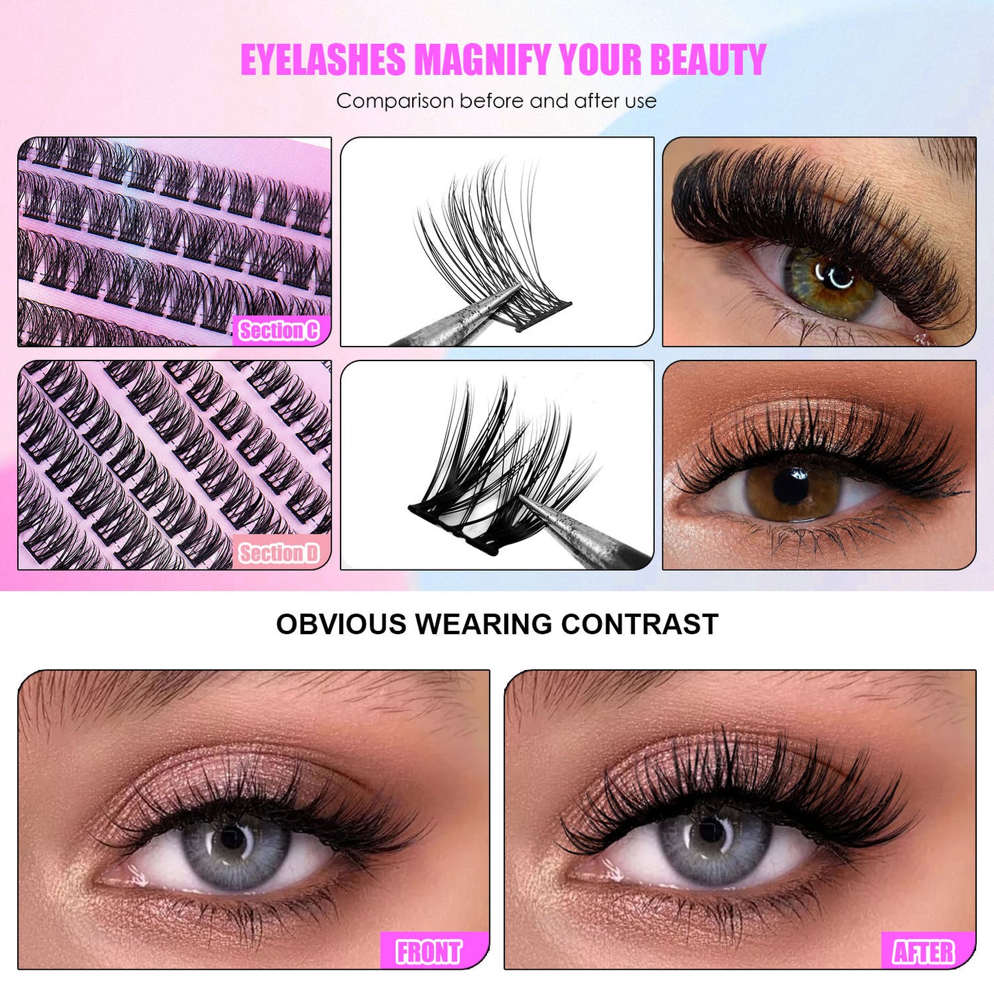 12 Rows of 150 Cluster Lashes – Segmented Eyelash Extensions for Full Volume