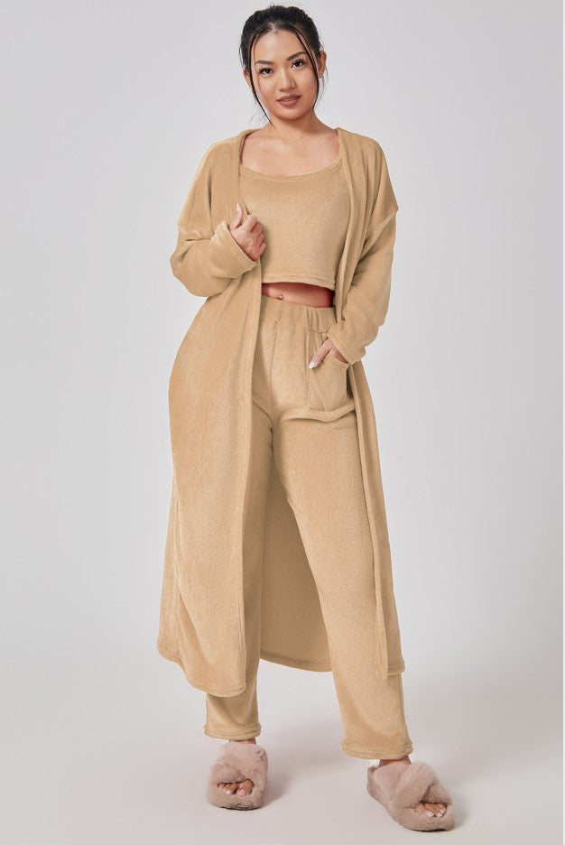 Women’s 3-Piece Cozy Lounge Pajama Set – Warm Winter Loungewear