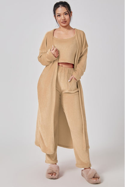 Women’s 3-Piece Cozy Lounge Pajama Set – Warm Winter Loungewear