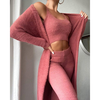 Women’s 3-Piece Cozy Lounge Pajama Set – Warm Winter Loungewear