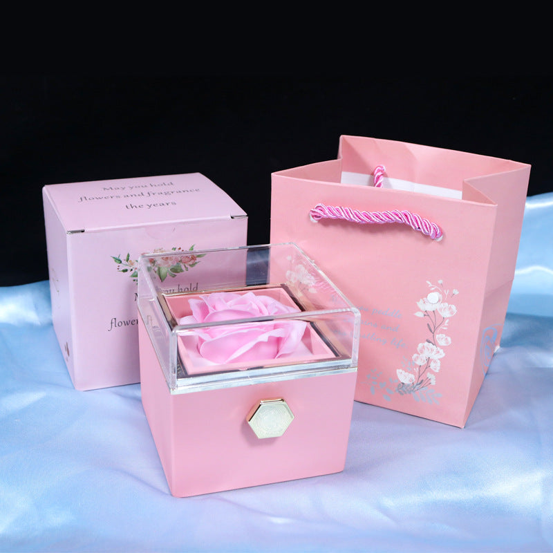 Rotating Rose Soap Flower Gift Box – Creative Jewelry & Valentine’s Day Gift for Women