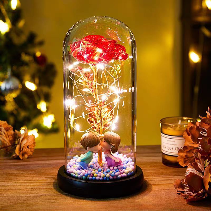 Eternal Rose LED Night Light – Glass Dome Foil Flower Lamp | Romantic Valentine’s Day Gift