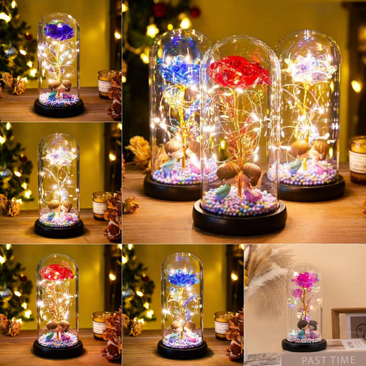 Eternal Rose LED Night Light – Glass Dome Foil Flower Lamp | Romantic Valentine’s Day Gift